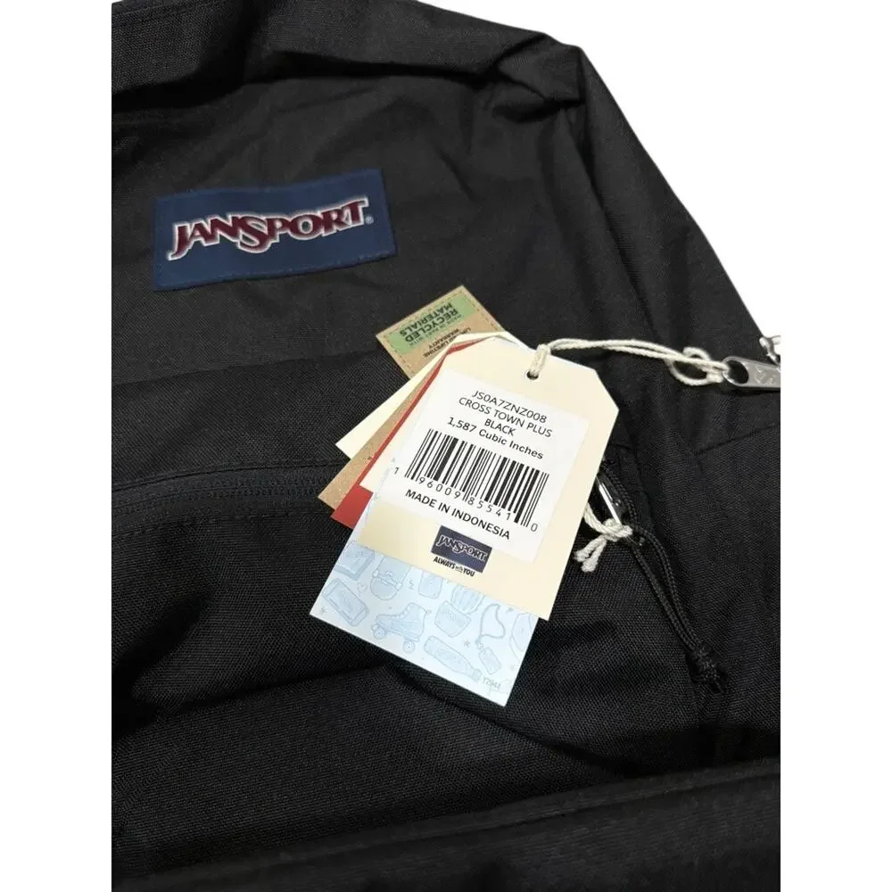 Jansport Cross Town Plus Black Backpack Unisex New with Tag